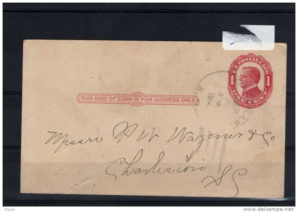 U.S.A: 1914 Carte Entier Postal Avec 1 Cents "Mc Kinkey"  Rose, Circulé - 1901-20