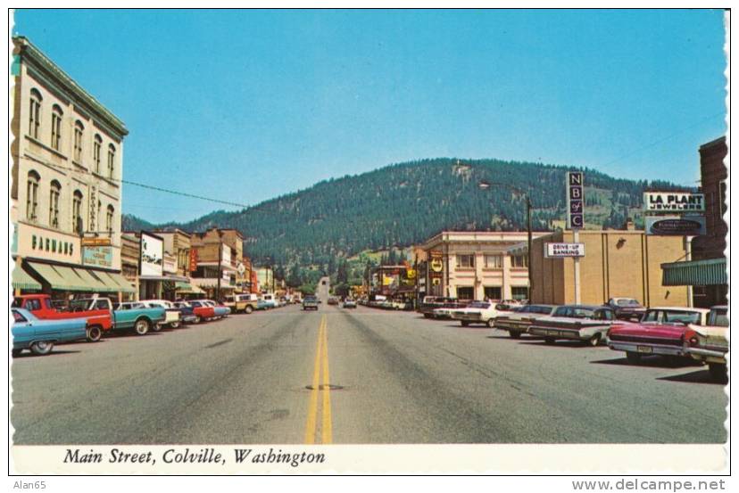 Colville Chrome Street Scene, 1960s/70s Vintage Autos, Bank Jeweler, Small Town US View - Other & Unclassified