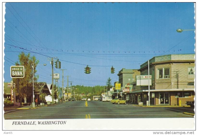 Ferndale Wa Chrome Street Scene On Vintage 1970s Postcard, Bank, Farmers Market, Volkswagen Campervan - Altri & Non Classificati