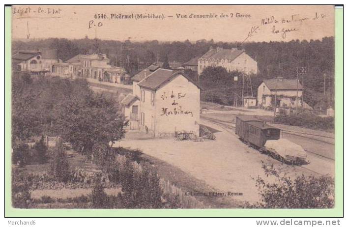 MOBIHAN.PLOERMEL.VUE D ENSEMBLE DES 2 GARES  Cp Plie De Gauche A Droite Du Milieu état - Ploërmel