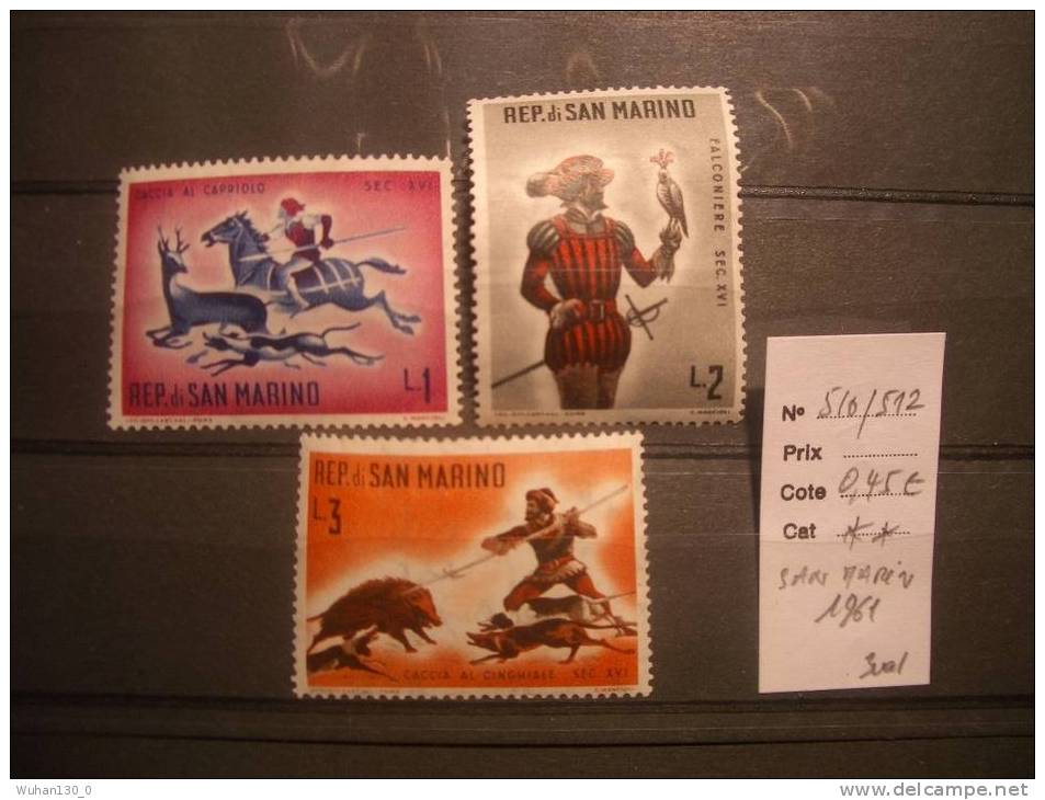 SAN MARIN  * *     De  1961     " Histoire De La Chasse   "       3 Val - Unused Stamps