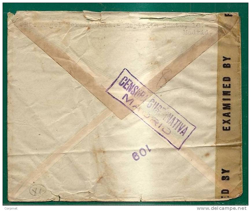ESPAÑA - 1944 SOBRE De MADRID A LOS ANGELES - Censura AMERICANA Y Sello De CENSURA GUBERNATIVA MADRID - Covers & Documents