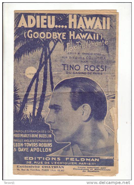 Partition Et Paroles De Adieu... Hawaii (Goodbye Hawaii) Par Tino Rossi Et Autres - Chant Soliste