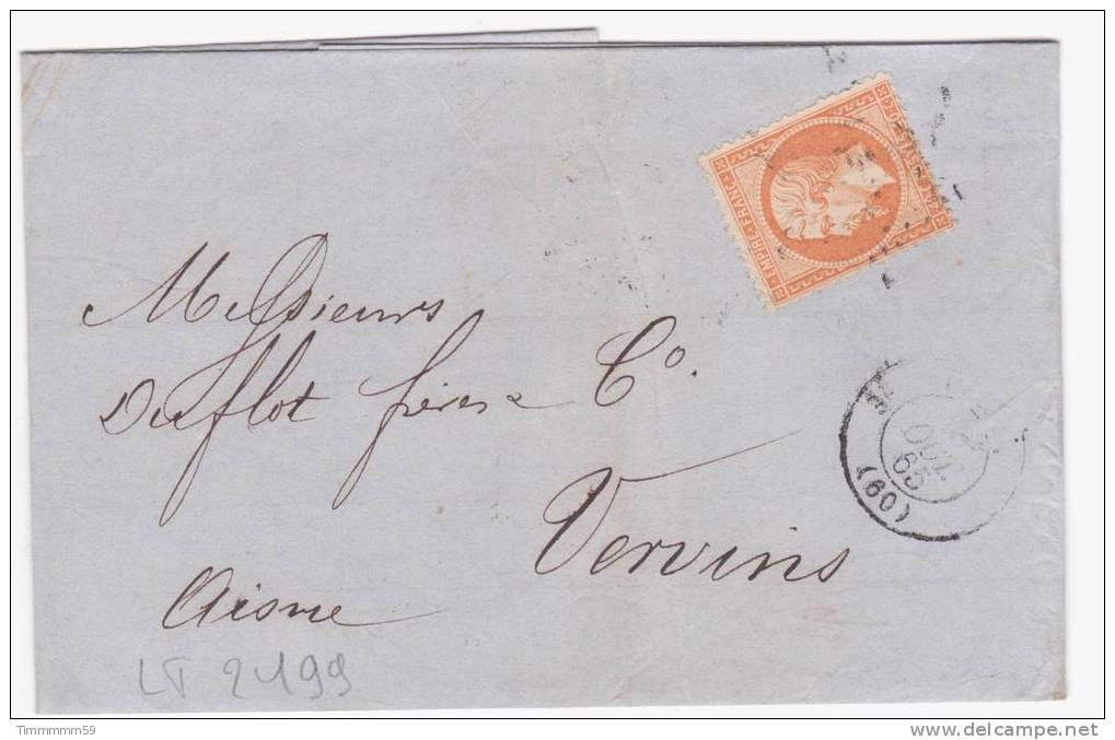 LT2199   N°23/lettre De PARIS, Oblit étoile Pleine Et Cachet 1342 - 1862 Napoleon III