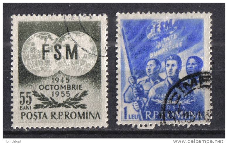 Rumänien; 1955; Michel 1537/8 O; Weltgewerkschaftbund - Gebraucht
