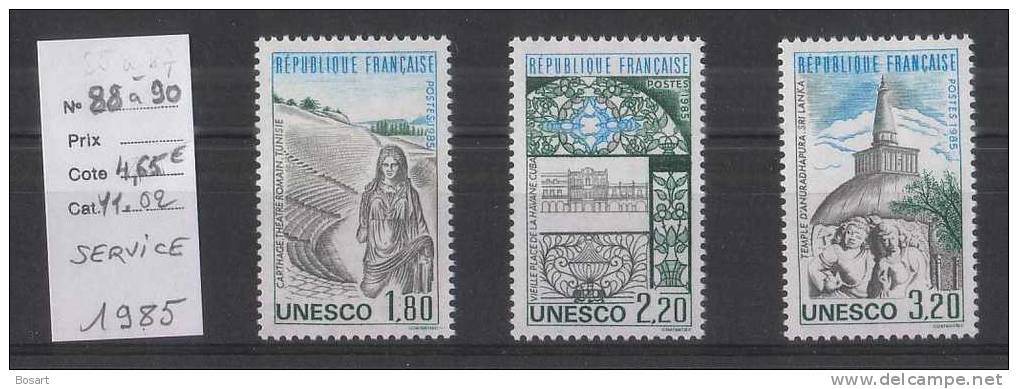 France Timbres Service Neufs UNESCO Y.T.n° 88 à 90.c.4.65 € - Ungebraucht