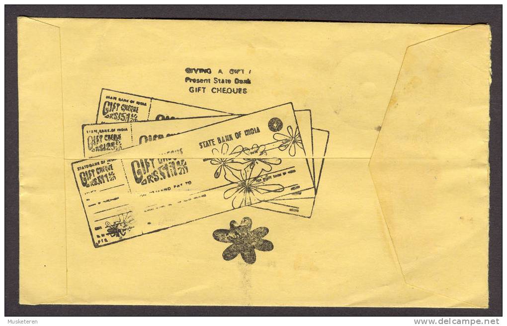 India Registered Airmail State Bank Of India 1990 To Copenhagen Denmark Reverse Side Cachet Gift Cheques - Brieven En Documenten
