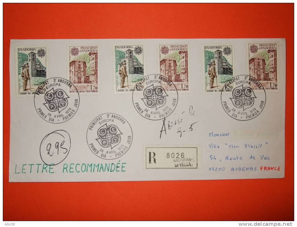N°276 Et N°277 X 3 Paires Europa 1979 Sur Enveloppe En Recommandé, Oblitération Du 1er Jour D'émission.  Superbe - Used Stamps