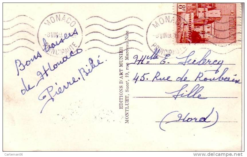 Timbre Sur Carte De Monaco - 8 F- Cachet De Monaco 1949 - Postmarks