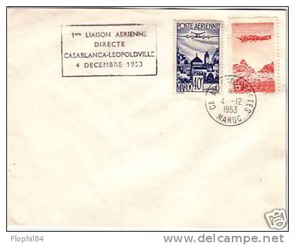 MAROC-CASABLANCA 4-12-1953 - 1er LIAISON AERIENNE DIRECTE CASABLANCA LEOPOLVILLE 4 DECEMBRE 1953 - LETTRE NON VOYAGEE - Maroc (1956-...)