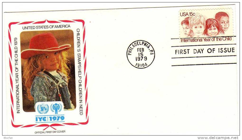 UNICEF Kindertag 1979 Kinder Der Welt USA 1373 Auf FDC + Gedenkblatt 6€ - UNICEF