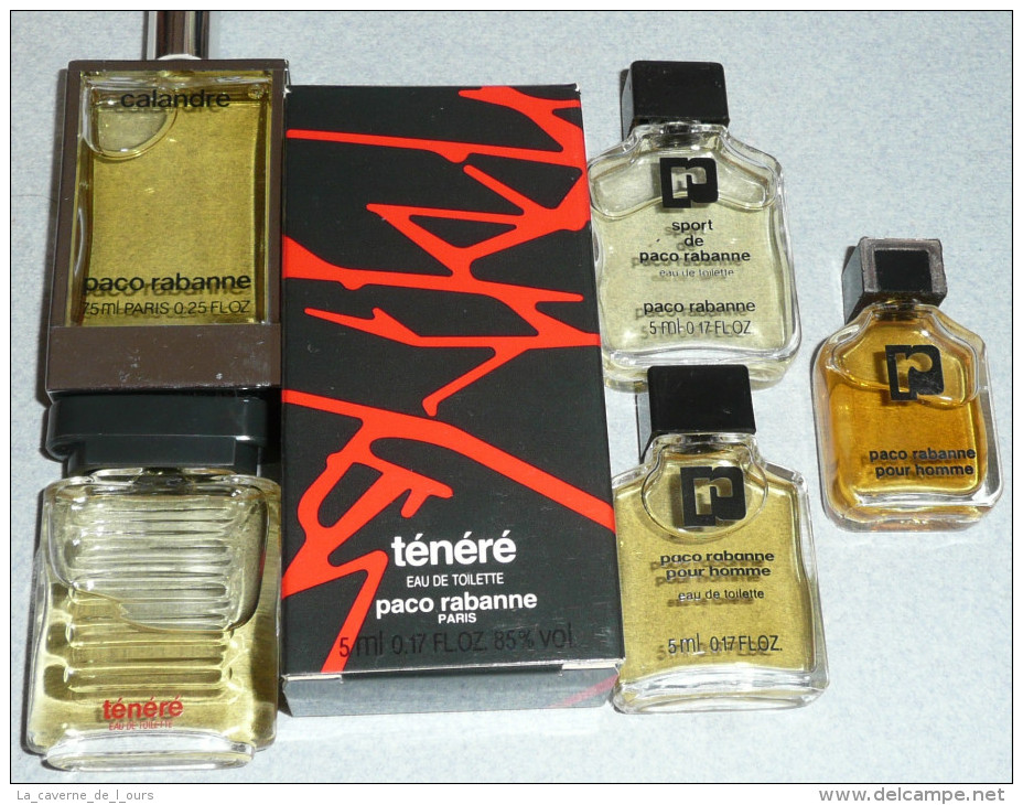 Rare Lot De 4 Miniatures De Parfum PACO RABANNE "Sport" "Pour Homme" + Flacon FACTICE "Calandre" - Miniaturas Hombre (sin Caja)