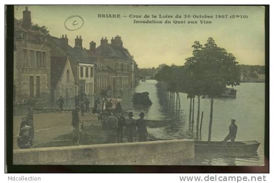 45 BRIARE Crue De La Loire Du 20 Octobre 1907 Inondation Du Quai Aux Vins (couleur) - Briare