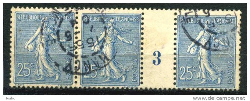 Frankreich Mi.N° 111 Dallay N° 131 Oblit. Semeuse  De 1903  (Säerin) Als Zwischenstegpaar Von 1903 - 1903-60 Sower - Ligned