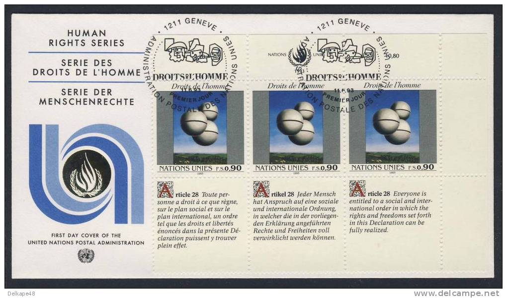 United Nations Geneve 1993 FDC - Mi 234  Art. 28 Human Rights / Droits De L'homme - United Nations / Nations Unies - FDC