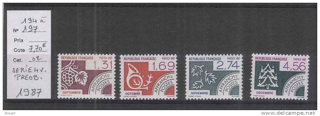 France Timbres Préoblitérés Neufs Y.T. 194 à 197 Série 4 V. - 1964-1988