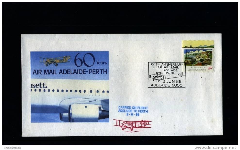 AUSTRALIA - 1989 60th ANNIVERSARY FIRST AIR MAIL ADELAIDE-PERTH COVER - Bolli E Annullamenti