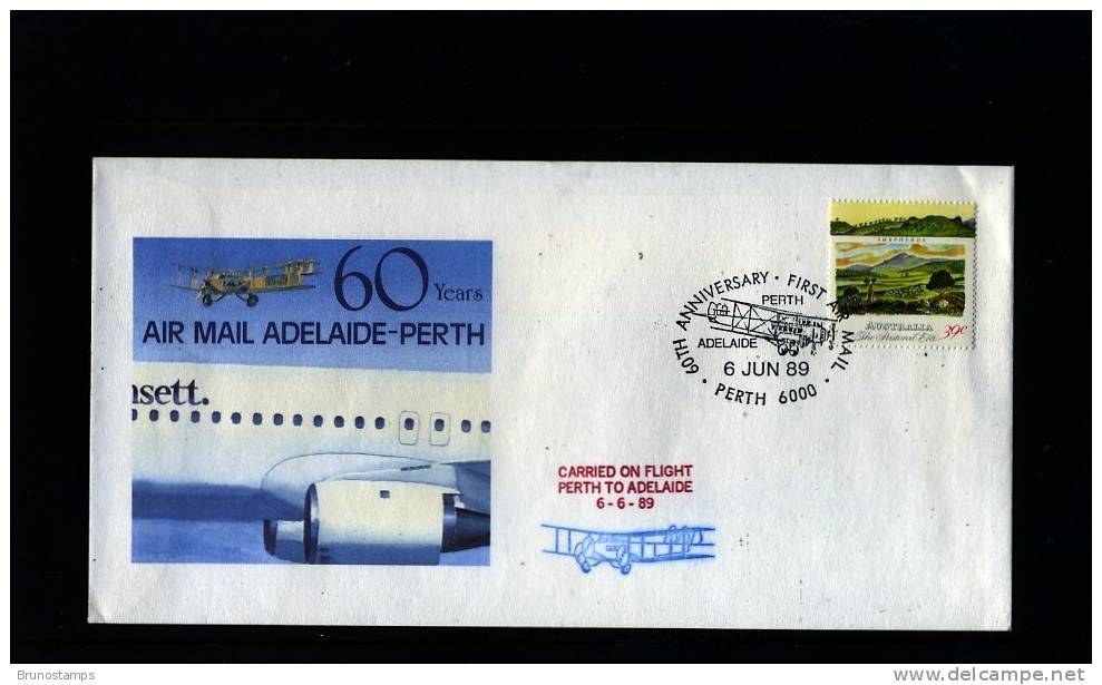 AUSTRALIA - 1989 60th ANNIVERSARY FIRST AIR MAIL PERTH-ADELAIDE COVER - Poststempel