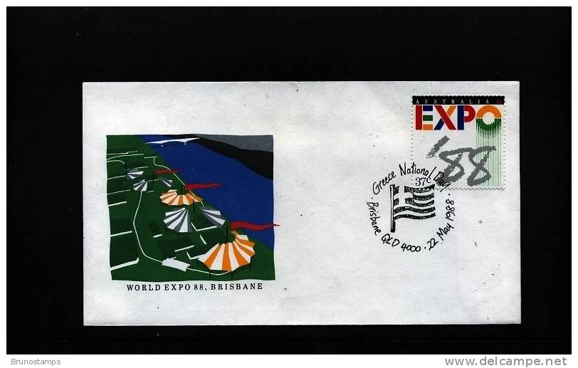 AUSTRALIA - 1988 WORLD EXPO '88 BRISBANE COVER  GREECE NATIONAL  DAY CANCEL - Marcofilie