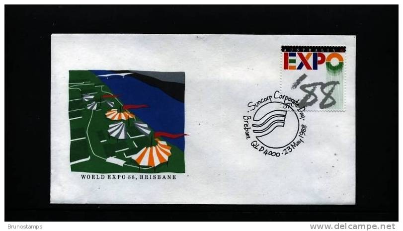 AUSTRALIA - 1988 WORLD EXPO '88 BRISBANE COVER  SUNCORP CORPORATE  DAY CANCEL - Postmark Collection