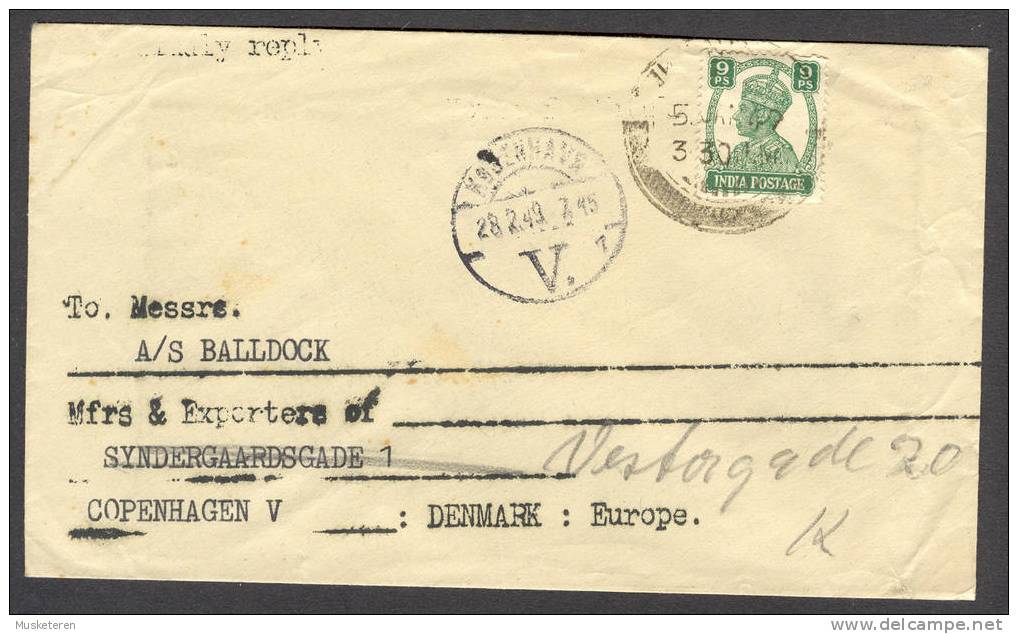 British India 1949 'Petite' Cover Brief Brotype KØBENHAVN V. (1) (Arr.) Denmark - 1936-47  George VI