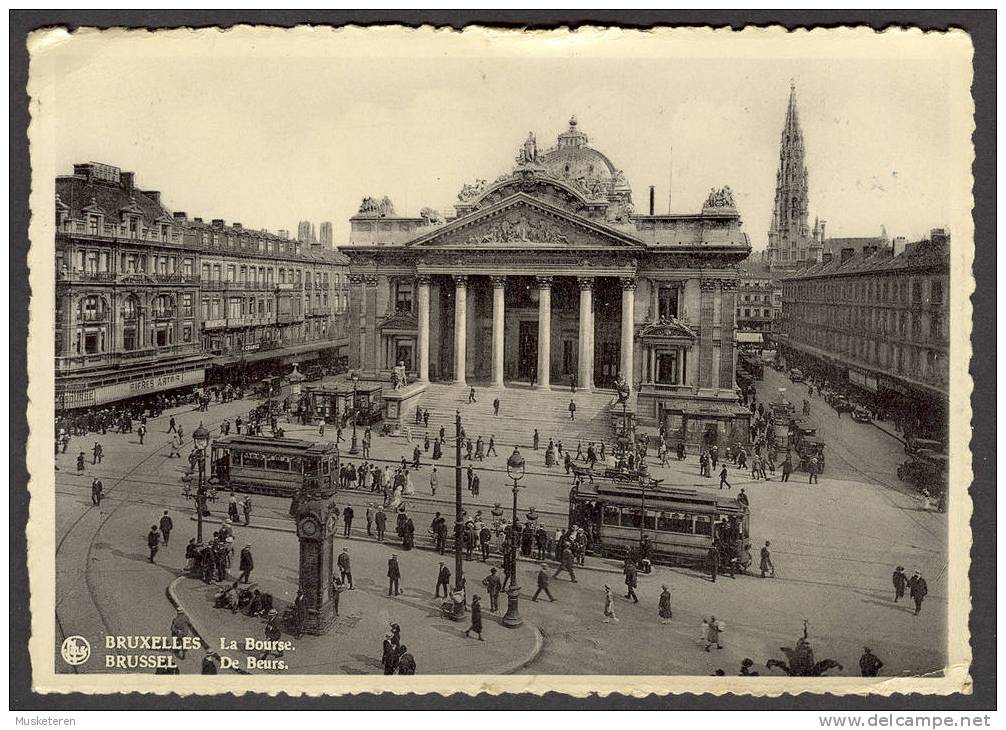 Belgium Brussel Bruxelles La Bourse De Beurs Cable Cars Buses 1937 King Leopold III Stamp - Transport Urbain En Surface