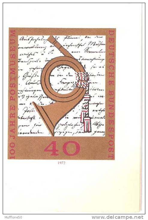 Germania RFT 1972. Cartoncino 1° Giorno Emissione "Centenario Del Museo Postale" Con Annullo - Autres & Non Classés