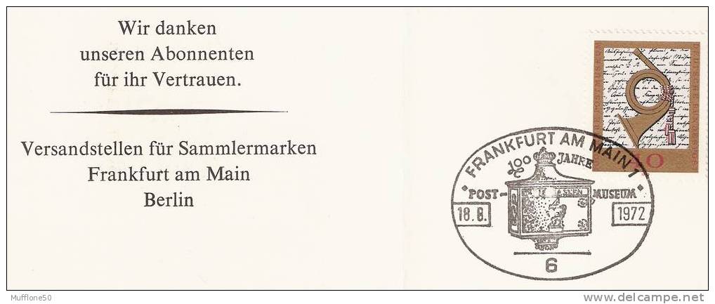 Germania RFT 1972. Cartoncino 1° Giorno Emissione "Centenario Del Museo Postale" Con Annullo - Sonstige & Ohne Zuordnung