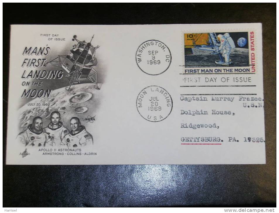 USA 1969 FDC FIRST MAN ON MOON WITH MOON LANDING POSTMARK!! - 1961-1970