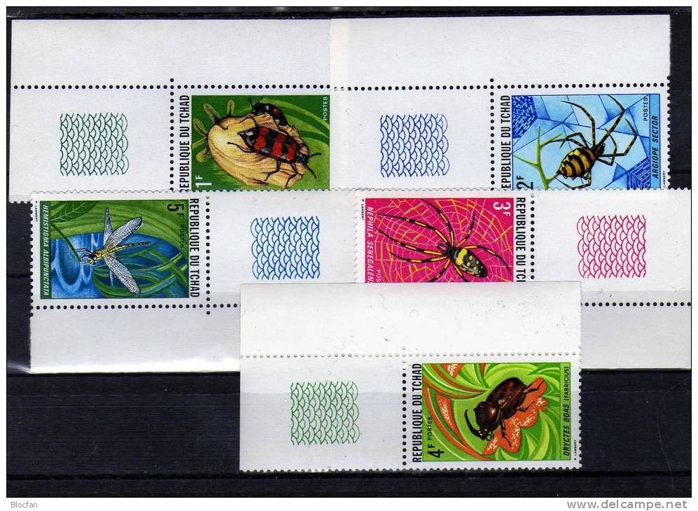 Insekten Und Spinnen 10 Eck  - Stücke 1972 Tschad 510/4 Plus 2 X 5 - Randsatz ** 72€ WWF Set From Africa - Spinnen