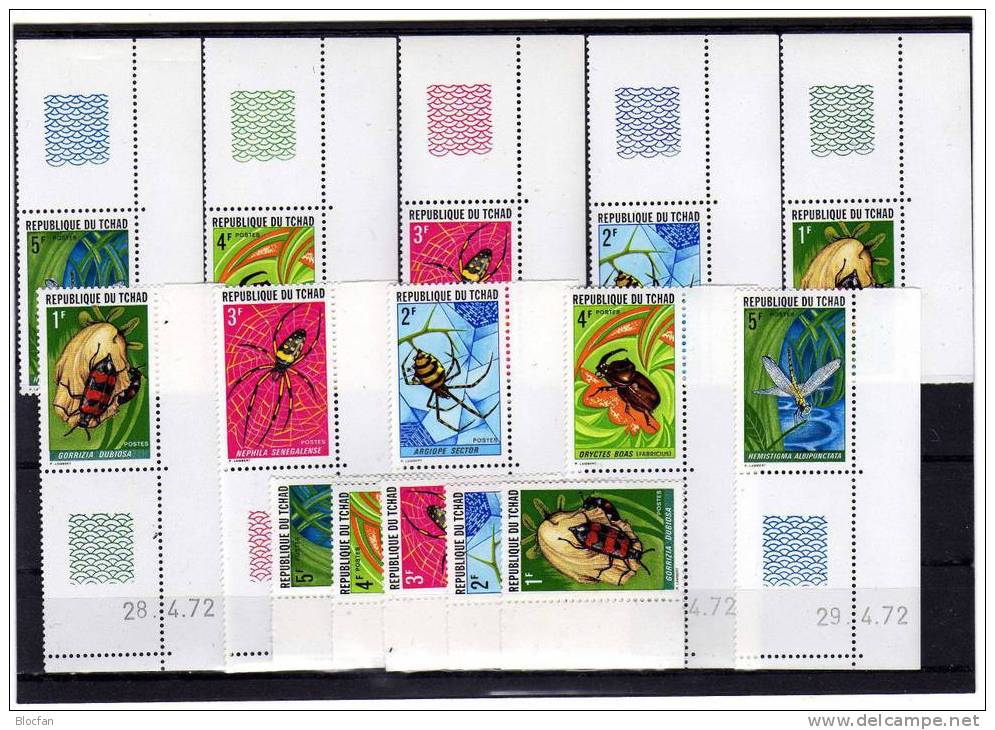 Insekten Und Spinnen 10 Eck  - Stücke 1972 Tschad 510/4 Plus 2 X 5 - Randsatz ** 72€ WWF Set From Africa - Araignées