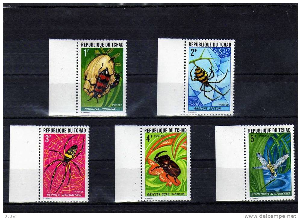 Insekten Und Spinnen 10 Eck  - Stücke 1972 Tschad 510/4 Plus 2 X 5 - Randsatz ** 72€ WWF Set From Africa - Spinnen