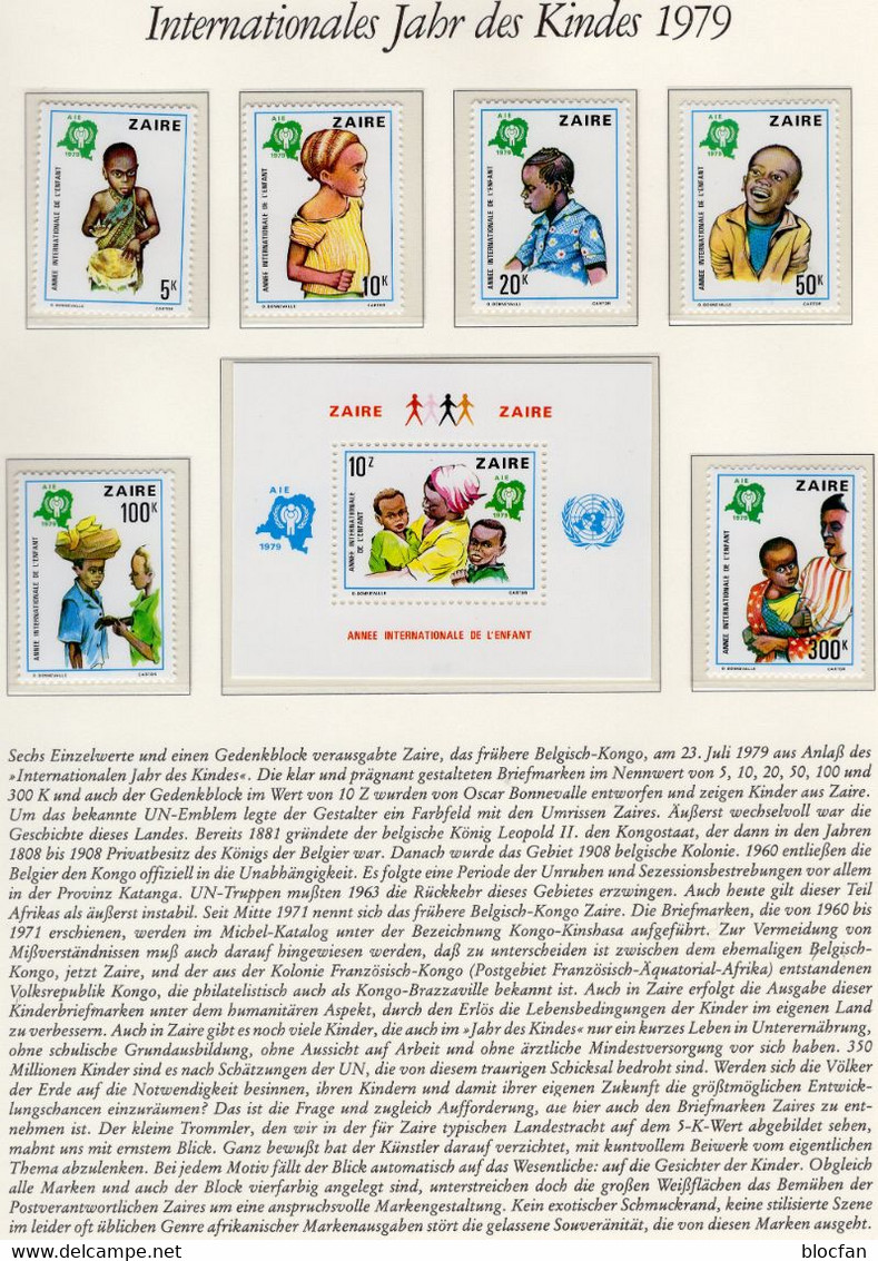 UN-Jahr Des Kindes 1978 Kongo Zaire 613/8+Bl.29 ** 23€ Trachten In Afrika Kinder Hoja M/s Sheet Bloc Childrens Bf UNICEF - Poupées