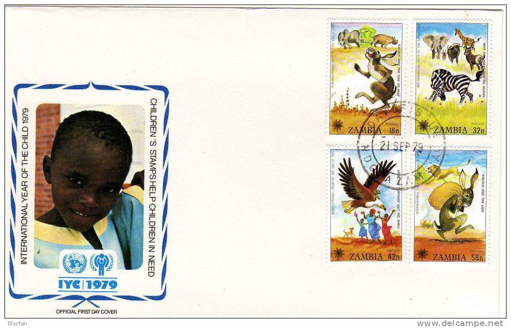 UNICEF Kindertag 1979 Zambia 205/8+Block 5 Auf 2FDC 27€ Kinder-Bücher Sheet Bloque Ss M/s Children Books Cover Bf UNESCO - UNICEF