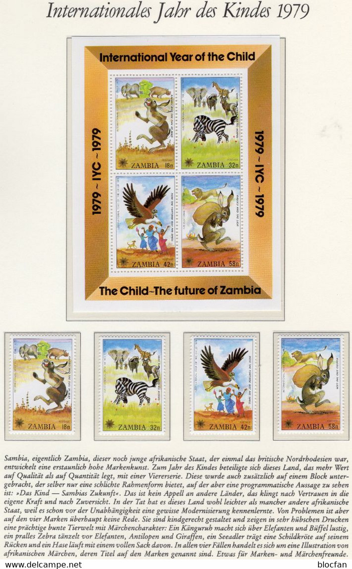 UN-Jahr Des Kindes 1979 Sambia 205/8+Block 5 ** 14€ Kinderbuch Tiere Comics Bloque Hoja Ss Children Books Bloc Bf UNICEF - Zambie (1965-...)