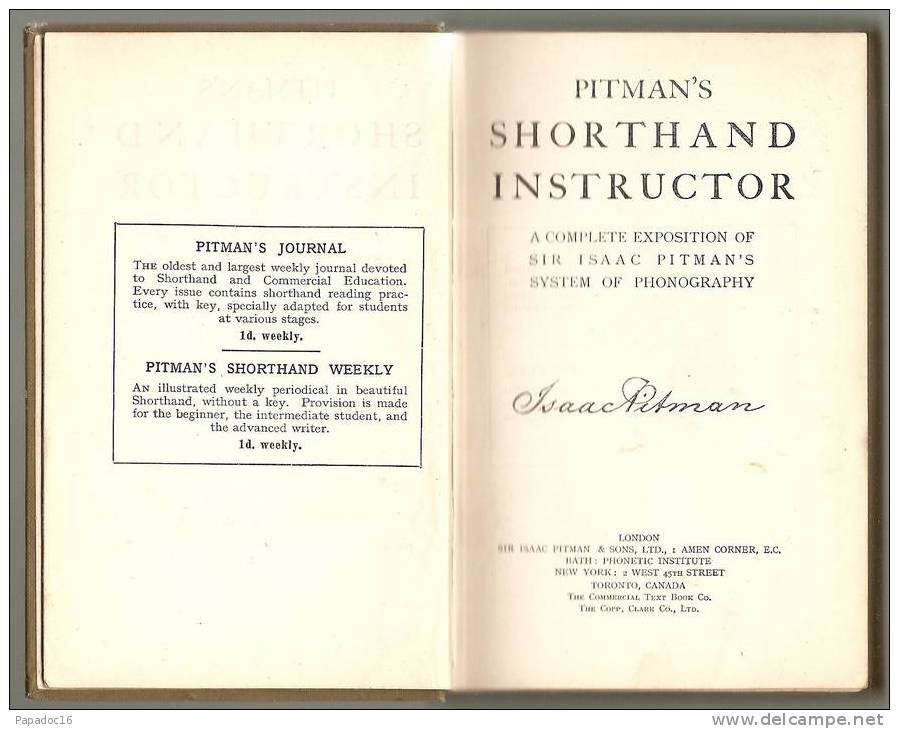 Pitman´s Shorthand Instructor : A Complete Exposition Of Sir Isaac Pitman´s System Of Phonography. Centenary Ed. 1913 - Writing