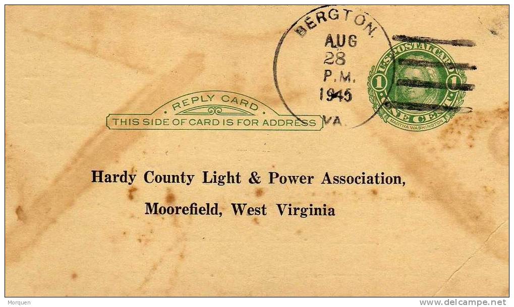 1195. Tarjeta Privada Bergton Va 1945 A Moorefield WV - Brieven En Documenten