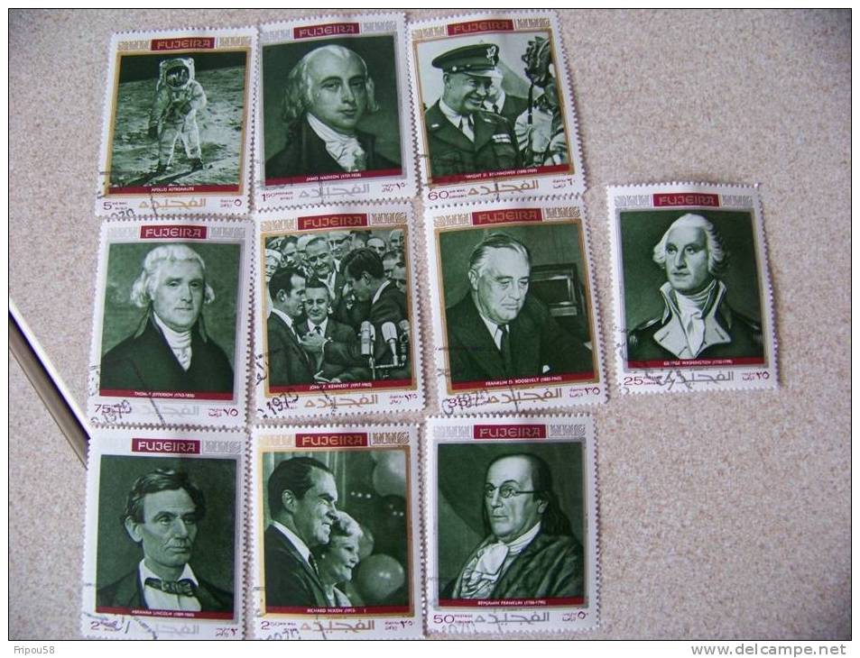 TIMBRES FUJEIRA PRESIDENTS AMERICAINS OBLITERES - Fudschaira