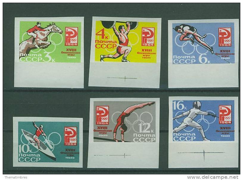 64N0012 Hippisme Halterophilie Canoe Escrime Saut NON DENTELE 2843 à 2848 URSS 1964 Neuf ** Jeux Olympiques De Tokyo - Summer 1964: Tokyo