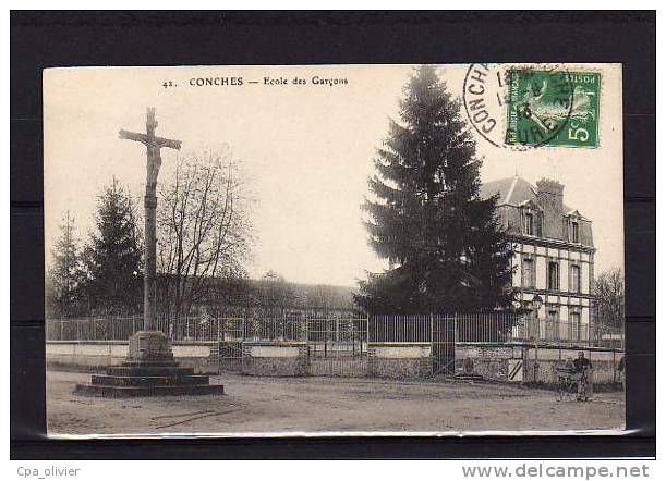 27 CONCHES Ecole Des Garcons, Croix De Mission, Calvaire, Ed ? 42, 1913 - Conches-en-Ouche