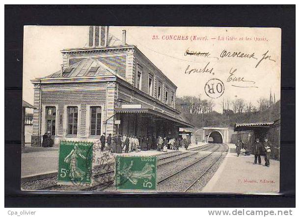 27 CONCHES Gare, Intérieur, Quais, Animée, Ed Moulin 33, 1911 - Conches-en-Ouche