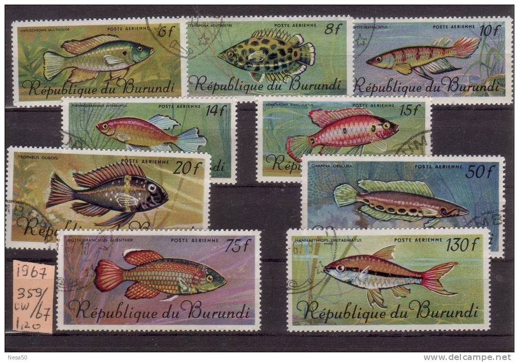 Burundi: 1967 Mi Nr 359-367 Vissen, Fish - Gebruikt