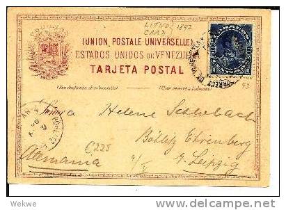 Ven056 VENEZUELA / Lithokarte  Caracas 1893 Nach Leipzig - Venezuela