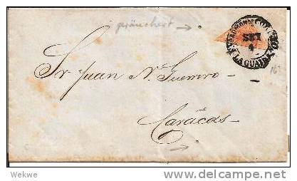 Ven060/ VENEZUELA -  SEUCHENBRIEF, Fumigiert , Mit   Nr. 16 Halbiert  La Guaira 1866,  (Brief, Cover, Lettr, Lettre) - Venezuela