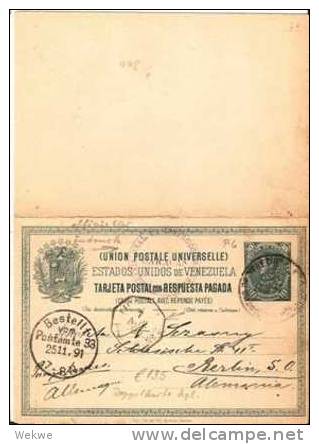 Ven064/  VENEZUELA - Doppel-Ganzsache P 6 Mit Ligne 2 Befördert 1891 - Venezuela