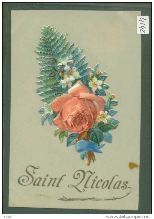 BAKELITE - SAINT NICOLAS - ROSE EN RELIEF   - TB - Autres & Non Classés