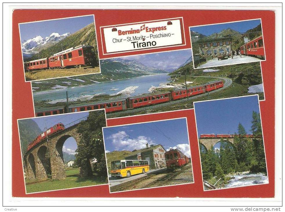 Der Bernina-Express".CHUR-ST.MORITZ-POSCHIAVO-TIRANO(postbus).Train,Trein,Zug. - Coira