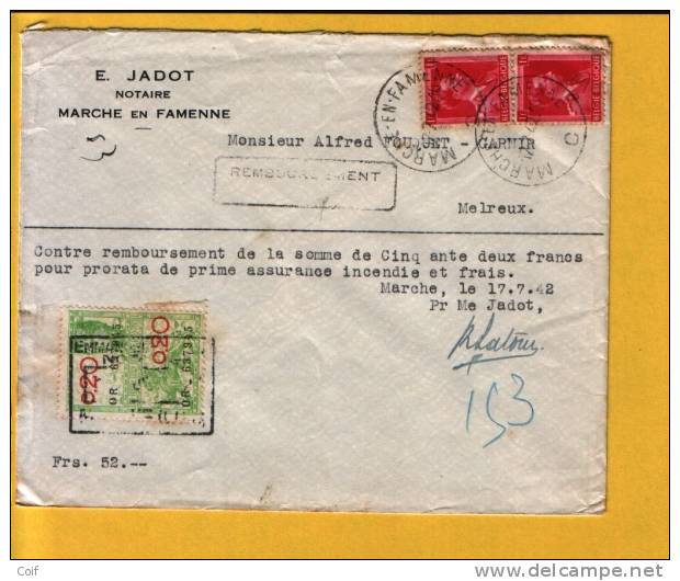 528 Op Brief Met REMBOURSEMENT (terugbetaling) Met Stempel MARCHE-EN-FAMENNE (VK) - 1936-1957 Open Kraag