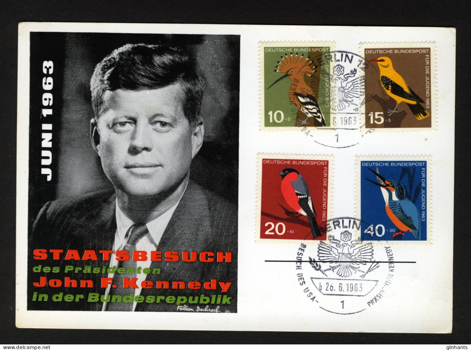 GERMANY - 1963 BIRDS ON KENNEDY JFK BERLIN VISIT CARD - Covers & Documents