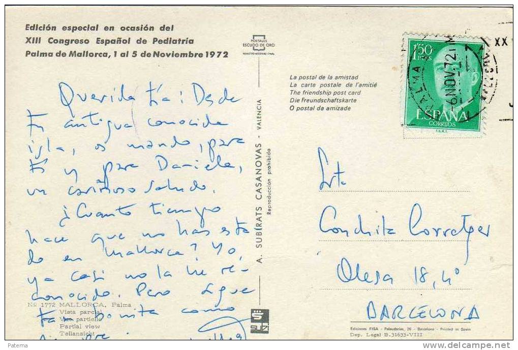 Postal, Palma De Mallorca 1972, Post Card - Cartas & Documentos